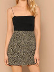 Leopard Button Front Twill High Waist Mini Skirt