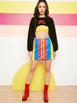 Zip Up Rainbow Striped Skirt Without Belt