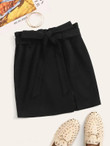 Paperbag Waist Notch Hem Bodycon Skirt