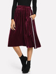 Striped Tape Detail Velvet Skirt
