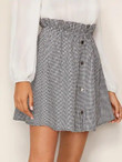 Ruffle Trim Buttoned Plaid Skirt