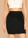 Twist Front Solid Bodycon Skirt