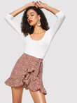 Asymmetrical Ruffle Hem Floral Skirt