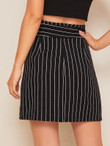 Striped Notched High Waist Belted Skirt