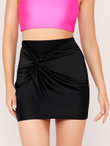Solid Twist Front Bodycon Skirt
