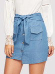 Button Front Knot Skirt