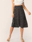 Button Front Ditsy Floral Print Skirt