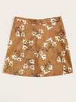 Ditsy Floral Button Front Corduroy Skirt