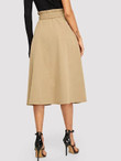 Button Front Belted Paperbag Utility Skirt
