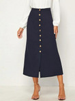 Solid Buttoned Front Skirt