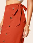 Knot Waist Button Front Split Skirt