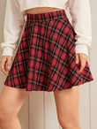 Wide Band Waist Tartan Flared Skirt