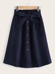 Paperbag Waist Button Front Belted Skirt