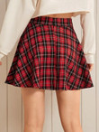 Wide Band Waist Tartan Flared Skirt