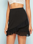 Contrast Mesh Ruffle Trim Skirt