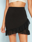 Contrast Mesh Ruffle Trim Skirt