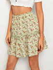 Ditsy Floral Print Frill Trim Skirt