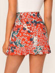 Ditsy Floral Print Ruffle Wrap Knotted Skirt