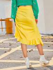 Ruched Detail Asymmetrical Ruffle Hem Satin Skirt