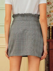 Plaid Paperbag Waist Button Front Skirt