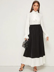 Pleated Ruffle Contrast Color Block Skirt