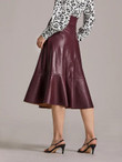 Wide Waistband Ruffle Hem PU Skirt