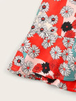 Floral Print Ruffle Hem Knot Wrap Skirt