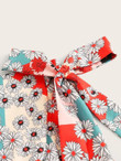 Floral Print Ruffle Hem Knot Wrap Skirt