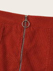 O-Ring Zipper Slant Pocket Corduroy Skirt