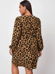 Women Plus Size Cheetah Print Belted Surplice Front Dress