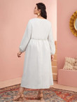 Women Plus Size Plant Embroidered Bishop Sleeve Dress