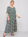 Women Plus Size Allover Plants Print Maxi Babydoll Dress