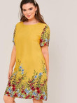 Women Plus Size Botanical Print Tunic Dress