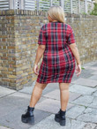 Women Plus Size Contrast Neck Tartan Dress