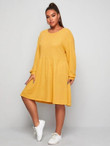Women Plus Size Drop Shoulder Waffle Knit Smock Dress