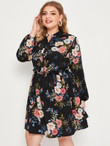 Women Plus Size Notch Neck Floral Print A-line Dress
