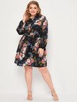 Women Plus Size Notch Neck Floral Print A-line Dress