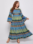 Women Plus Size Tribal And Geo Print A-Line Dress