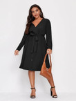 Women Plus Size Button Front Belted Dress