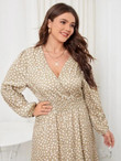 Women Plus Size Allover Print Shirred Waist Lantern Sleeve Dress
