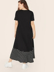 Women Plus Size Spliced Striped Hem Flowy Dress