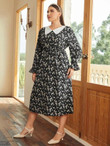 Women Plus Size Ditsy Floral Peter-pan Collar Flounce Sleeve Dress