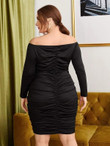 Women Plus Size Off Shoulder Ruched Bodycon Dress