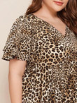 Women Plus Size V-neck Leopard Smock Dress