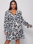 Women Plus Size Allover Print Surplice Ruffle Hem Dress