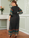Women Plus Size Paisley & Ditsy Floral Print Tassel Dress