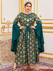 Women Plus Size Exaggerated Flounce Sleeve Self Belted Baroque Dress