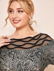Women Plus Size Paisley Print Contrast Mesh A-line Dress