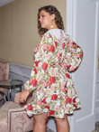 Women Plus Size Eyelet Embroidery Collar Buttoned Front Floral Dress