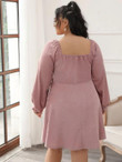 Women Plus Size Sweetheart Button Front Bishop Sleeve Dress